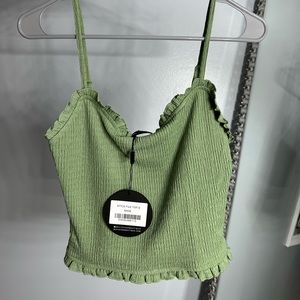 White fox style file ruffled tank top